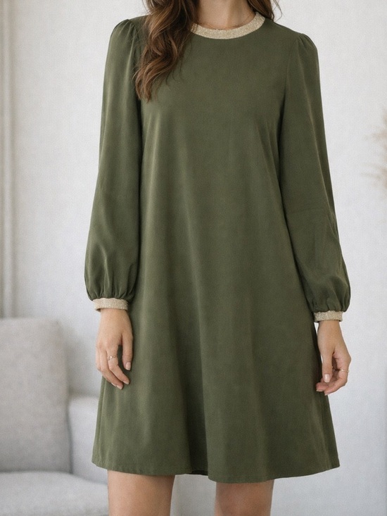 Boden Dresses & Skirts - Boden Olive Green Dress US 6 Long Sleeve Gold Trim A-Line Mini